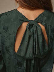 Laura Ashley Green Jacquard Bow Back Midaxi Dress - Image 3 of 4