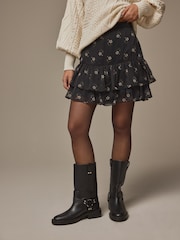 Laura Ashley Black Beauchamp Daisy Tiered Chiffon Mini Skirt - Image 2 of 9