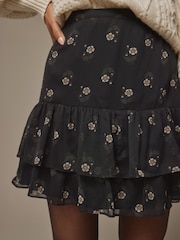 Laura Ashley Black Beauchamp Daisy Tiered Chiffon Mini Skirt - Image 8 of 9