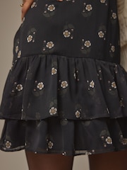 Laura Ashley Black Beauchamp Daisy Tiered Chiffon Mini Skirt - Image 9 of 9