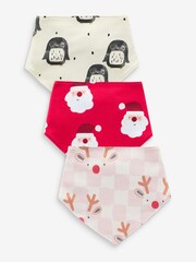 Red Baby 100% Cotton Christmas Bibs 3 Pack - Image 1 of 4