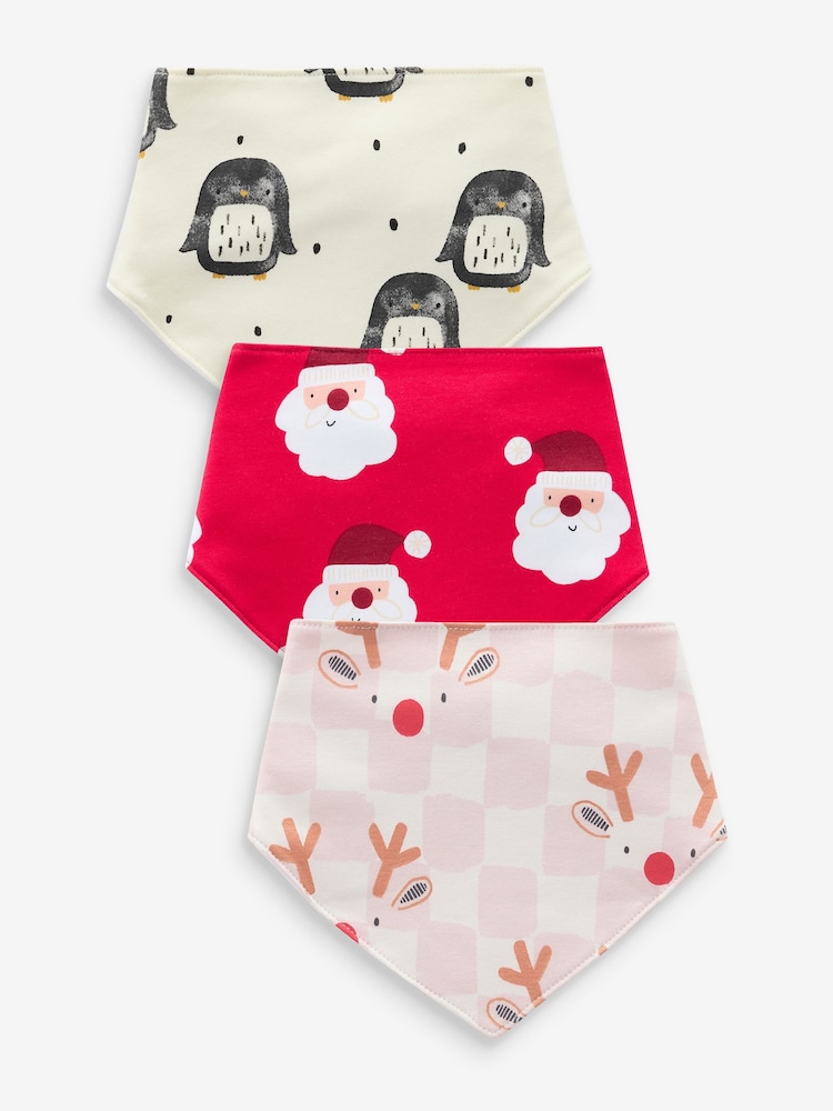Red Baby 100% Cotton Christmas Bibs 3 Pack - Image 1 of 4 Red Baby 100% Cotton Christmas Bibs 3 Pack - Image 1 of 4