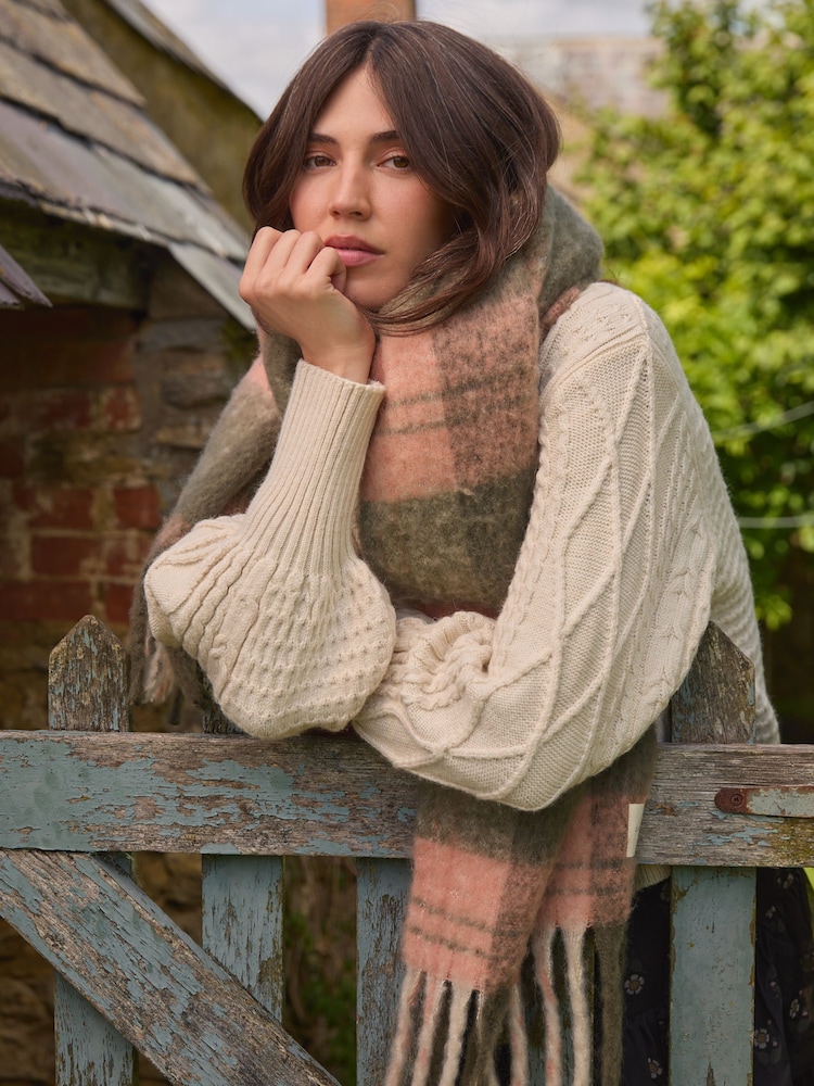 Laura Ashley Green/Pink Chunky Check Scarf - Image 2 of 8
