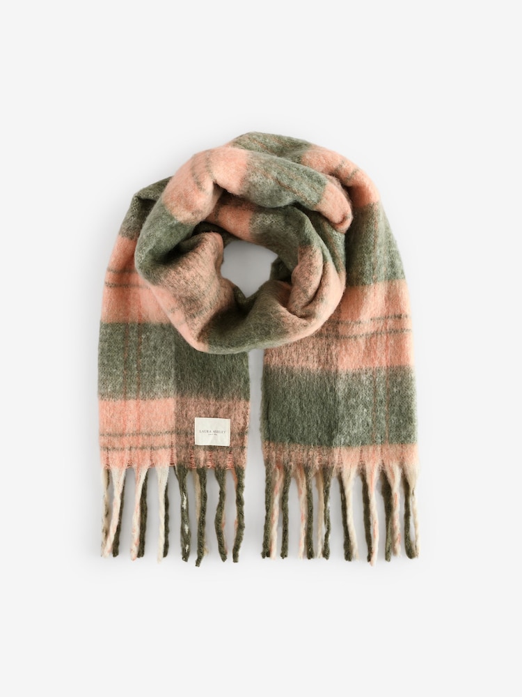 Laura Ashley Green/Pink Chunky Check Scarf - Image 8 of 8