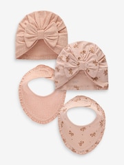 Rosa - Baby 100% Cotton Bow Turban and Bibs Set 4 Pack (0-18mths) - Imagen 1 de 6