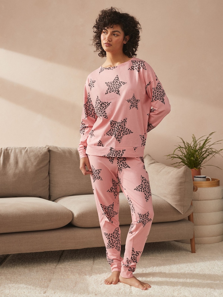 Pink Leopard Star 100% Cotton Long Sleeve Pyjamas - Image 2 of 10