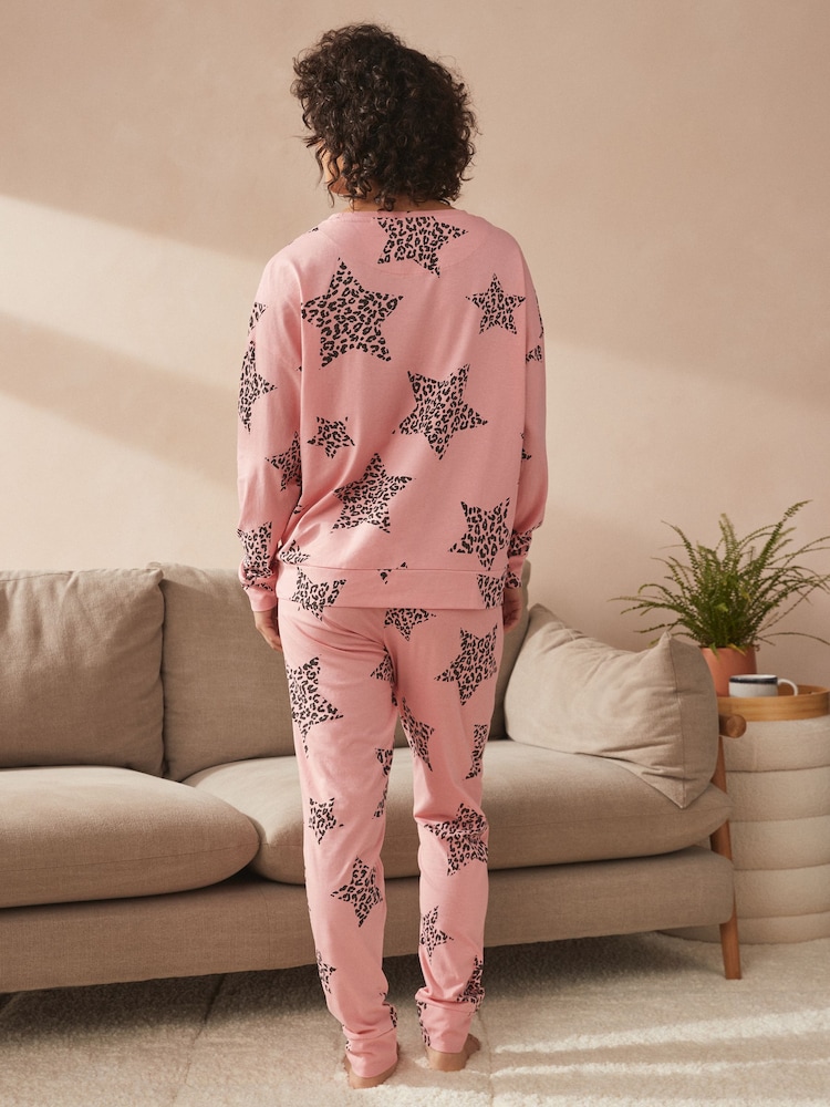 Pink Leopard Star 100% Cotton Long Sleeve Pyjamas - Image 3 of 10