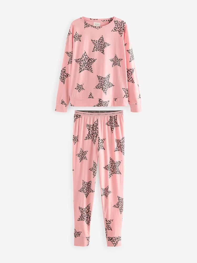 Pink Leopard Star 100% Cotton Long Sleeve Pyjamas - Image 5 of 10