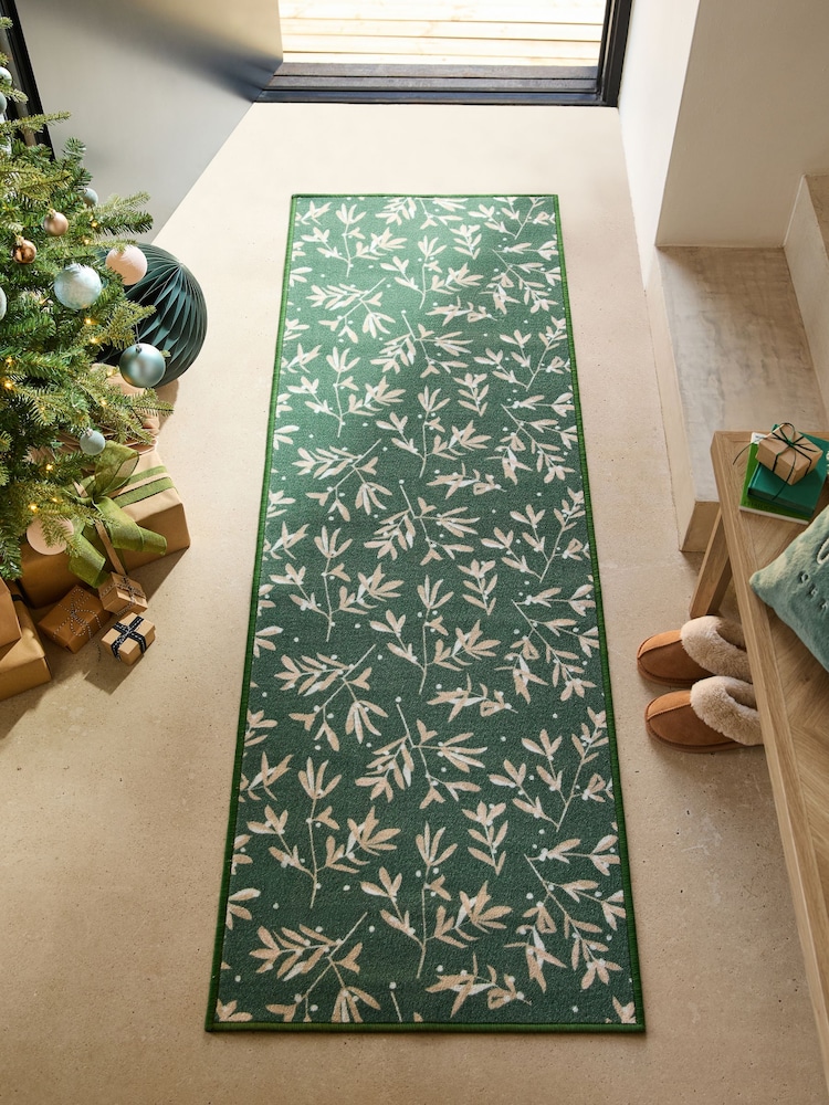 Green Washable Mistletoe Christmas Runner - Image 2 of 5