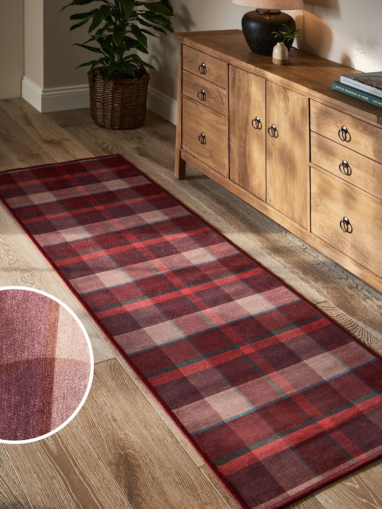 Red Washable Check Runner - Image 1 of 5