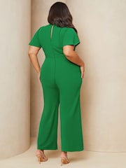 Lipsy Green Curve Flutter Sleeve Tie Side Wide Leg Jumpsuit - Image 2 of 4