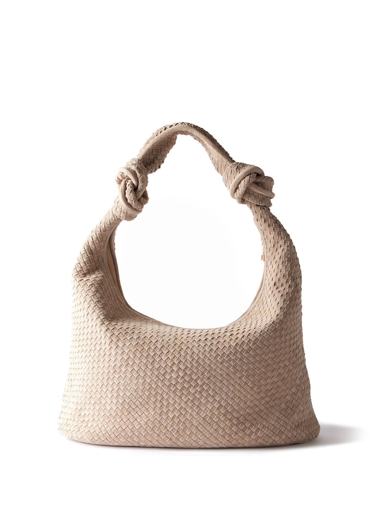 Mint Velvet Cream Woven Knot Handle Bag - Image 1 of 4