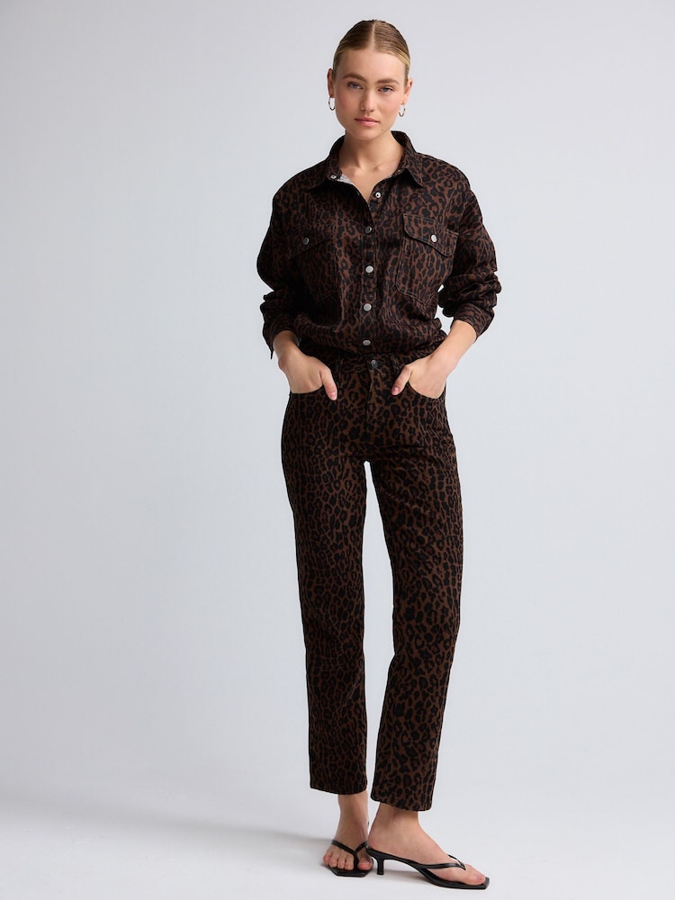 Leopard Print Straight Jeans - Image 1 of 7 Leopard Print Straight Jeans - Image 1 of 7