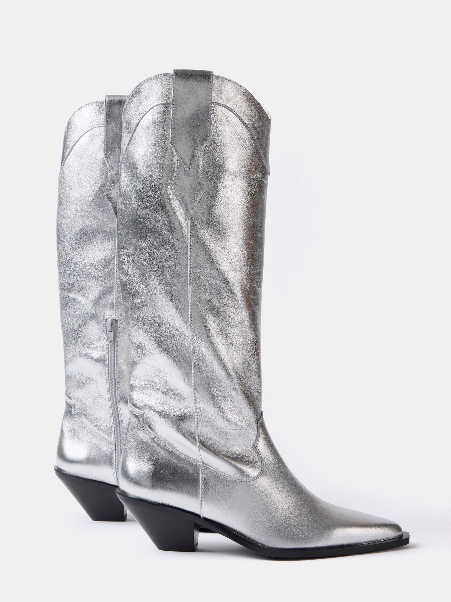 Buy Mint Velvet Silver Leather Cowboy Boots from Next Luxembourg