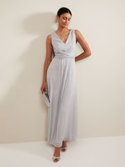 Phase Eight Silver Artemis Plissé Shimmer Maxi Dress - Image 1 of 7