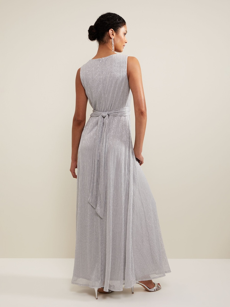 Phase Eight Silver Artemis Plissé Shimmer Maxi Dress - Image 2 of 7