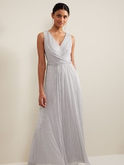 Phase Eight Silver Artemis Plissé Shimmer Maxi Dress - Image 3 of 7