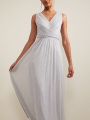 Phase Eight Silver Artemis Plissé Shimmer Maxi Dress - Image 4 of 7
