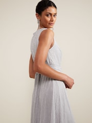 Phase Eight Silver Artemis Plissé Shimmer Maxi Dress - Image 5 of 7