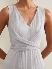 Phase Eight Silver Artemis Plissé Shimmer Maxi Dress - Image 6 of 7