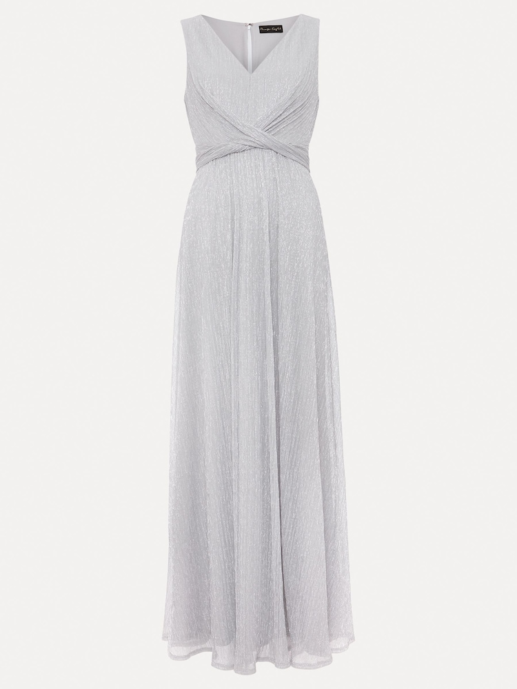 Phase Eight Silver Artemis Plissé Shimmer Maxi Dress - Image 7 of 7