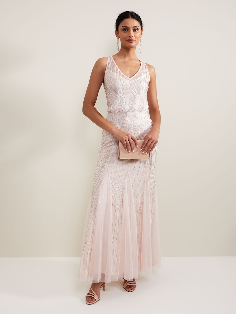 Phase Eight Pink Lexi Ditsy Beaded Cowl Maxi Dress - Image 1 of 7