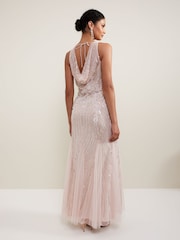 Phase Eight Pink Lexi Ditsy Beaded Cowl Maxi Dress - Image 2 of 7