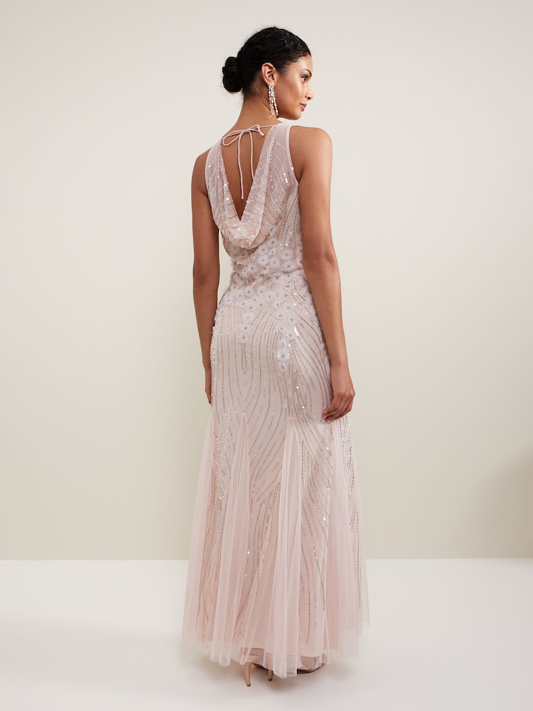 Phase Eight Pink Lexi Ditsy Beaded Cowl Maxi Dress - Image 2 of 7