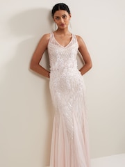 Phase Eight Pink Lexi Ditsy Beaded Cowl Maxi Dress - Image 3 of 7