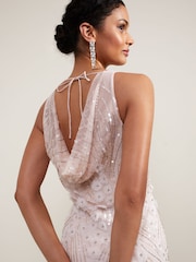 Phase Eight Pink Lexi Ditsy Beaded Cowl Maxi Dress - Image 5 of 7