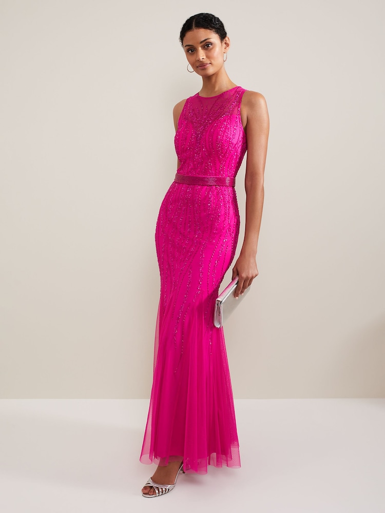 Phase Eight Pink Rowena Beaded Maxi Dress - Image 1 of 7
