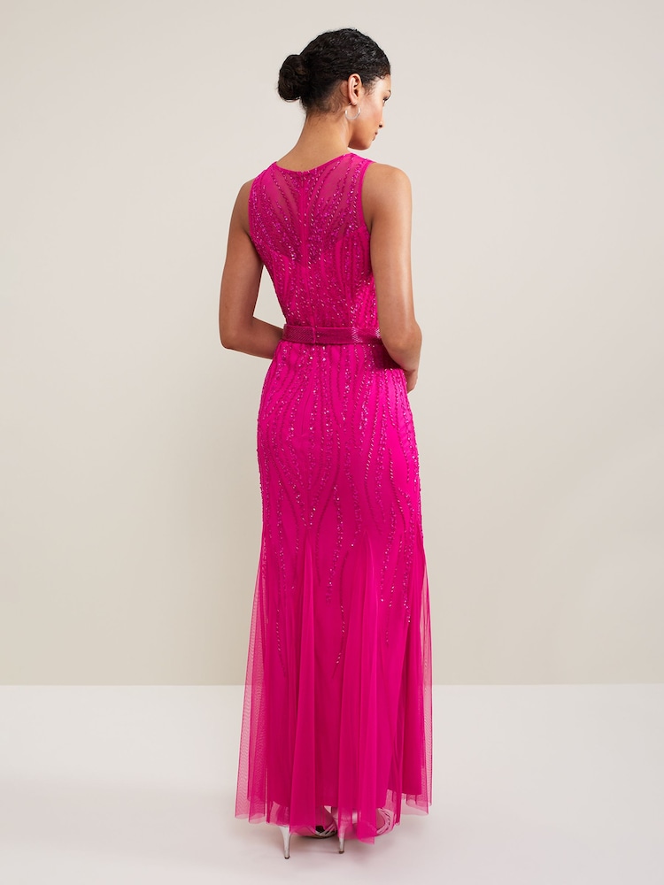 Phase Eight Pink Rowena Beaded Maxi Dress - Image 2 of 7