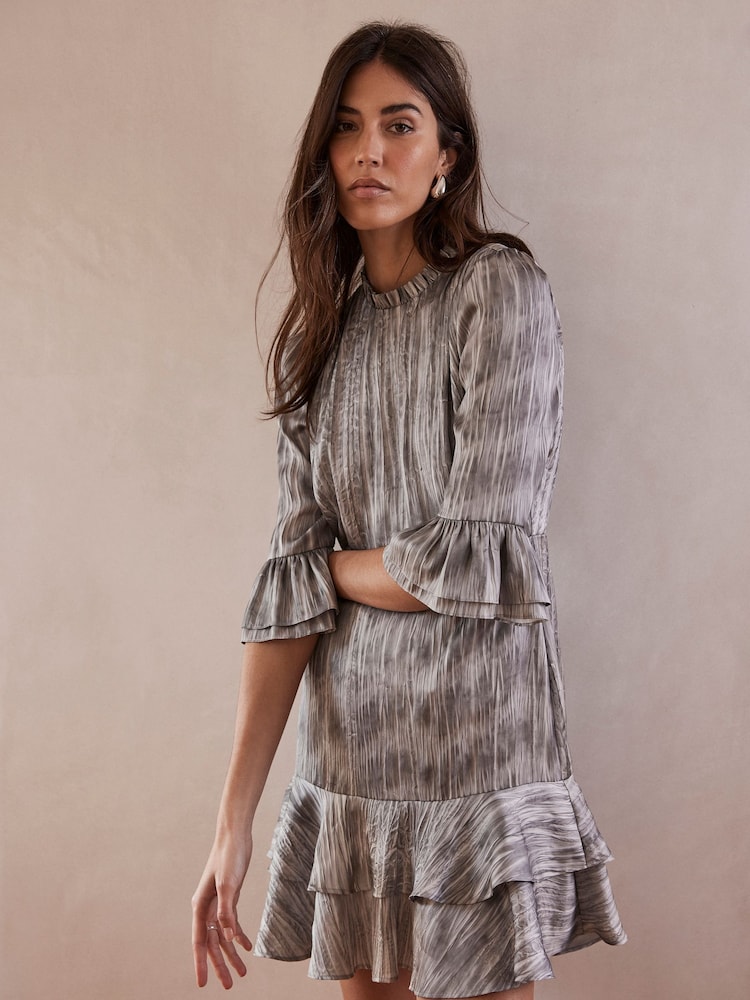 Mint Velvet Grey Mini Ruffle Dress - Image 1 of 4 Mint Velvet Grey Mini Ruffle Dress - Image 1 of 4