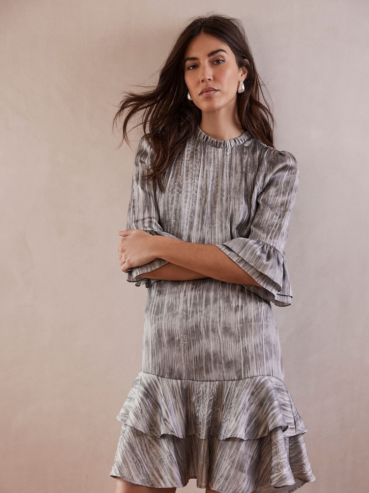 Mint Velvet Grey Mini Ruffle Dress - Image 2 of 4 Mint Velvet Grey Mini Ruffle Dress - Image 2 of 4