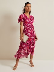 Phase Eight Pink Petite Petite Nadine Ruffle Print Dress - Image 1 of 6