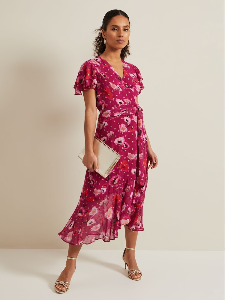 Phase Eight Pink Petite Petite Nadine Ruffle Print Dress - Image 1 of 6
