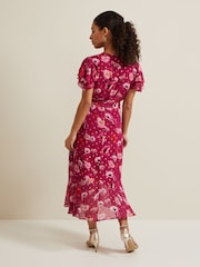 Phase Eight Pink Petite Petite Nadine Ruffle Print Dress - Image 2 of 6