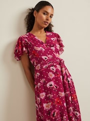 Phase Eight Pink Petite Petite Nadine Ruffle Print Dress - Image 3 of 6