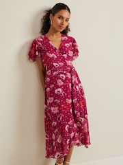 Phase Eight Pink Petite Petite Nadine Ruffle Print Dress - Image 5 of 6