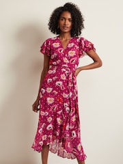 Phase Eight Pink Petite Nadine Ruffle Print Dress - Image 1 of 7