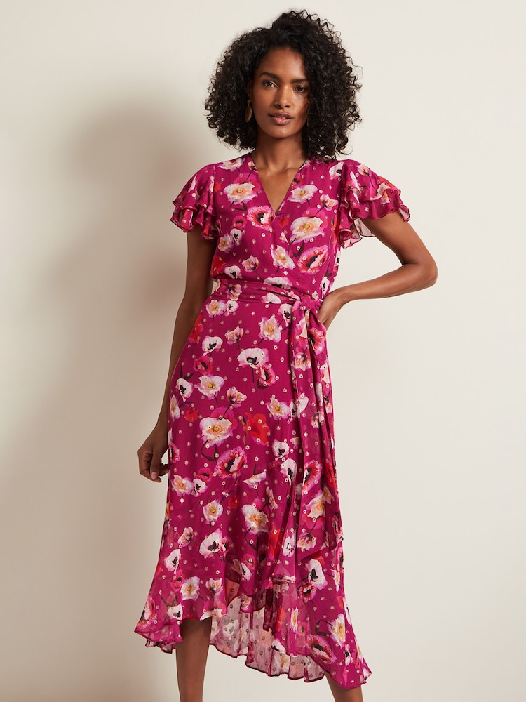 Phase Eight Pink Petite Nadine Ruffle Print Dress - Image 1 of 7