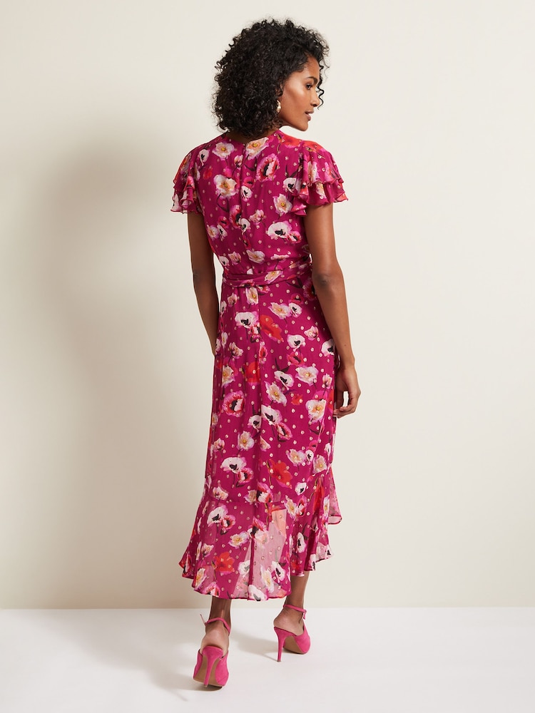 Phase Eight Pink Petite Nadine Ruffle Print Dress - Image 2 of 7