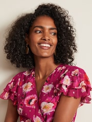 Phase Eight Pink Petite Nadine Ruffle Print Dress - Image 5 of 7