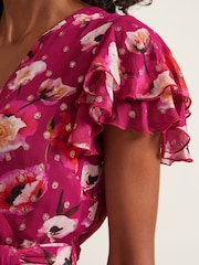 Phase Eight Pink Petite Nadine Ruffle Print Dress - Image 6 of 7