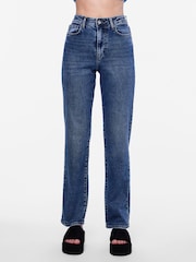 PIECES Blue High Waisted Straight Leg Jeans - Image 1 of 7
