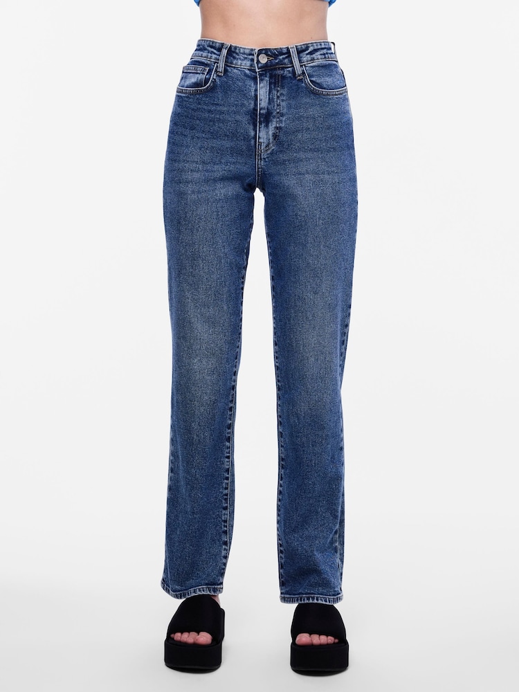 PIECES Blue High Waisted Straight Leg Jeans - Image 1 of 7