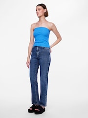 PIECES Blue High Waisted Straight Leg Jeans - Image 3 of 7