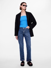 PIECES Blue High Waisted Straight Leg Jeans - Image 4 of 7