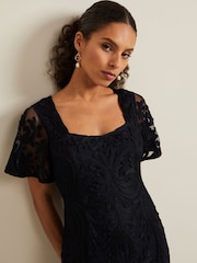 Phase Eight Blue Petite Matilda Tapework Midi Dress - Image 4 of 6