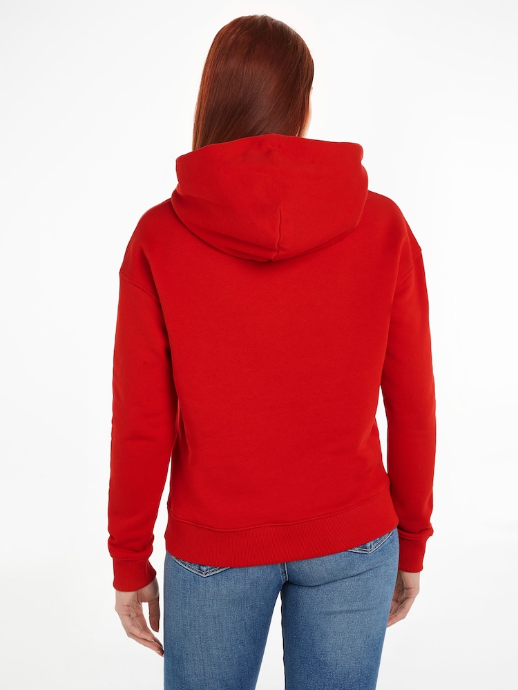 Tommy Jeans Red Boxy 100% Cotton Hoodie - Image 2 of 6